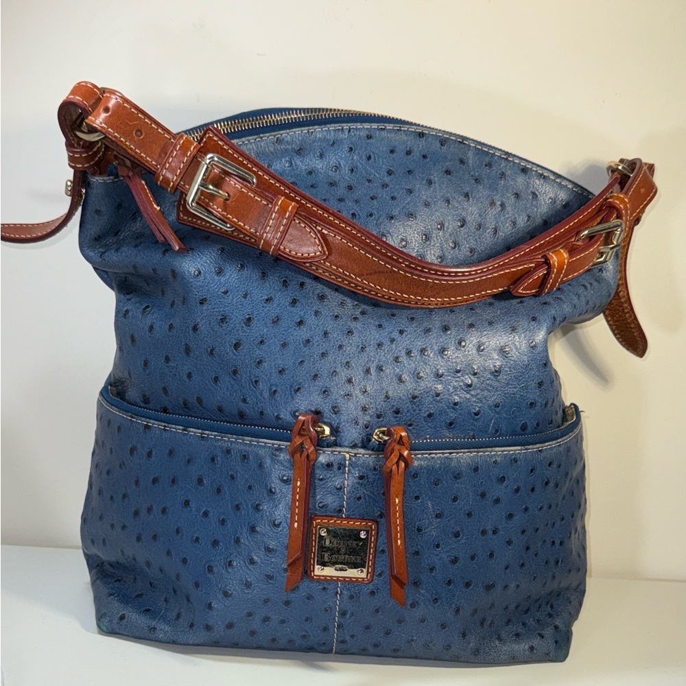 Dooney & Bourke Navy Ostrich Embossed Dillen shoulder bag - Picture 5 of 13